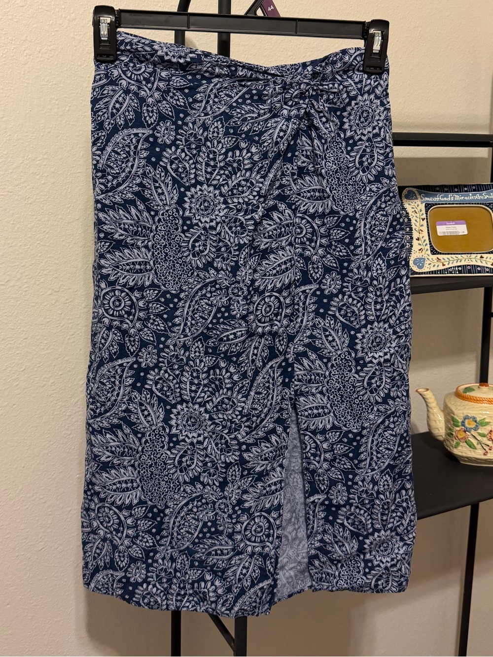 Madewell Navy Floral Knotted Midi Skirt – Size 00